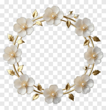 White Flower Wreath With Gold Accents PNG