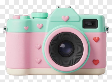 Pastel Camera With Heart Decorations PNG