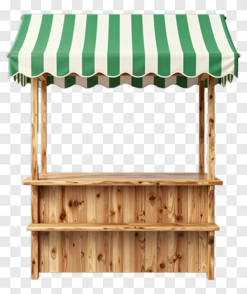 Green And White Striped Market Kiosk PNG