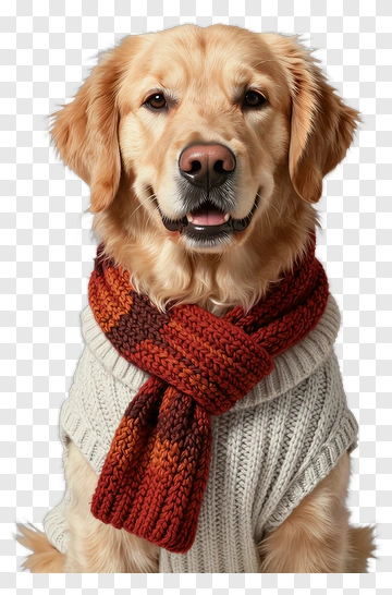 Golden Retriever In Sweater And Scarf PNG