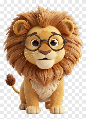 Cute Cartoon Lion With Glasses PNG