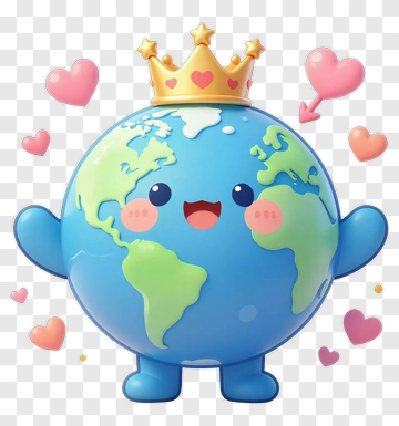 Crown Wearing Earth With Hearts PNG