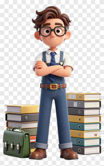 Cartoon Student With Glasses And Overalls PNG