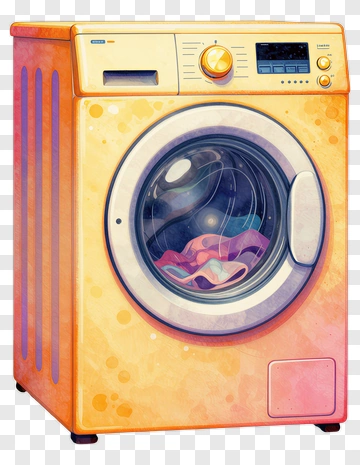 Watercolor Washing Machine With Colorful Clothes PNG