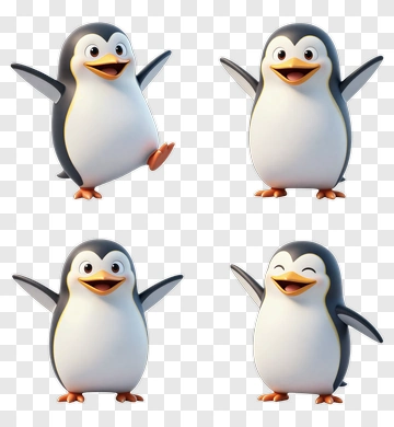 Four Cartoon Penguins In Different Poses PNG