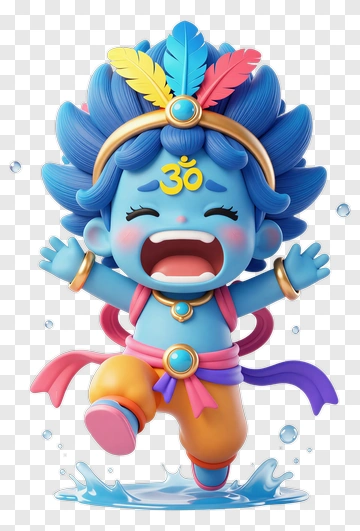 Blue Joyful Child With Feathered Headdress PNG