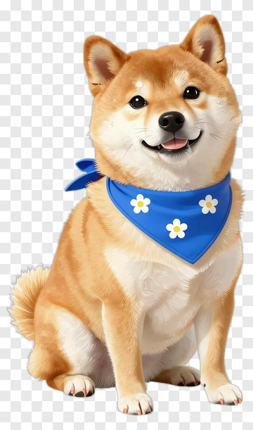 Shiba Inu Dog With Blue Daisy Bandana PNG