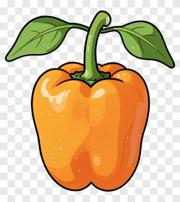 Orange Pepper With Green Leaves PNG