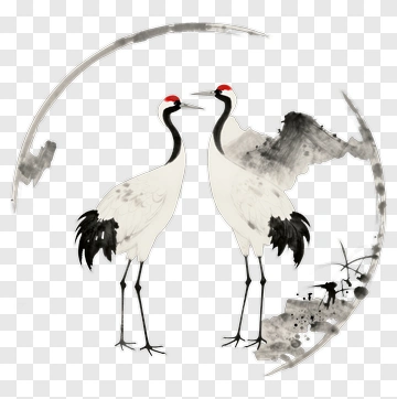 Two Cranes Facing Each Other PNG