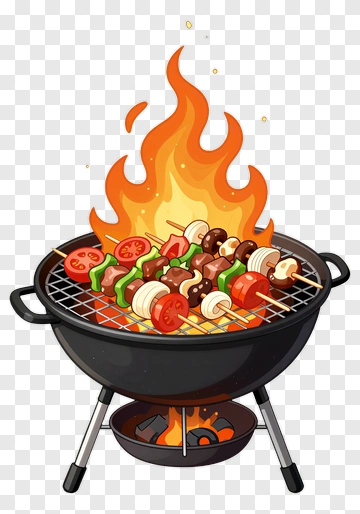 Barbecue Grill With Skewers And Fire PNG