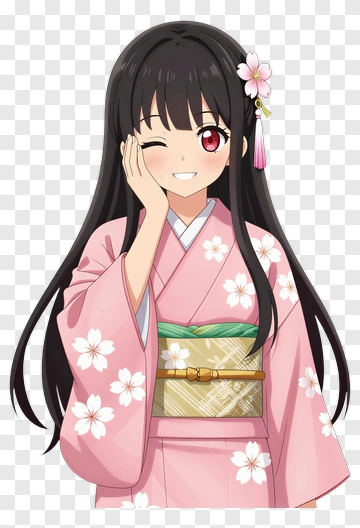 Anime Girl In Sakura Kimono PNG