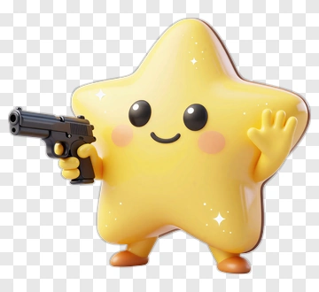 Yellow Star Character Holding Gun PNG