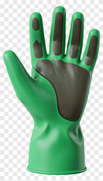 Green Rubber Glove With Black Grip Pads PNG