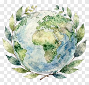 Watercolor Earth With Leaf Wreath PNG