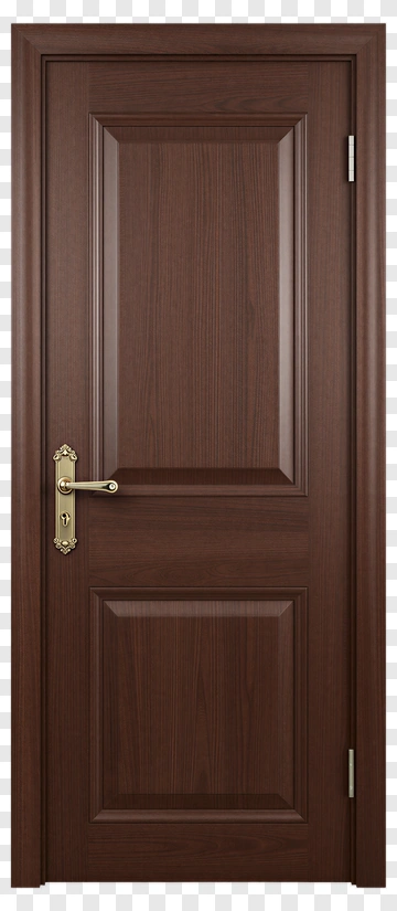 Brown Wooden Door With Gold Handle PNG