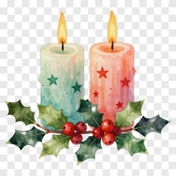 Two Candles With Holly And Berries PNG