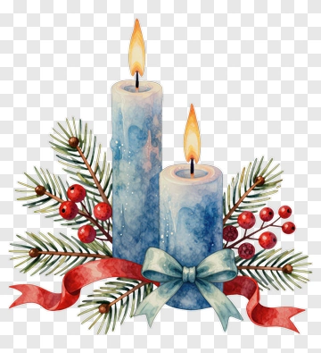 Watercolor Christmas Candles With Pine And Berries PNG