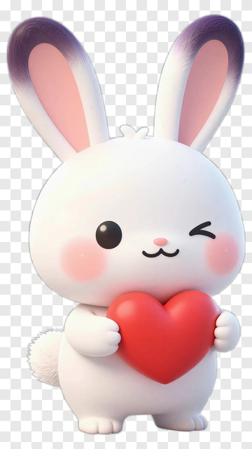 Cute White Rabbit Holding Red Heart PNG