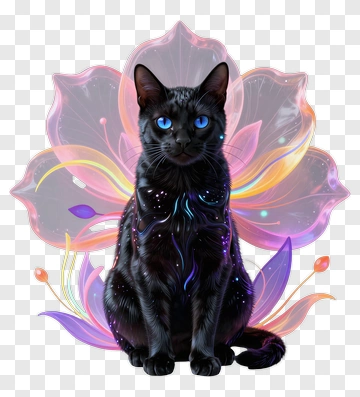 Black Cat With Neon Wings PNG