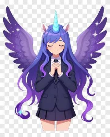 Purple Unicorn Angel In School Uniform PNG