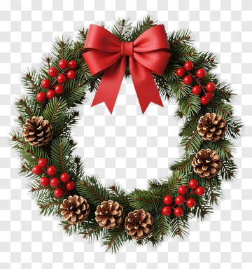 Christmas Wreath With Red Ribbon PNG