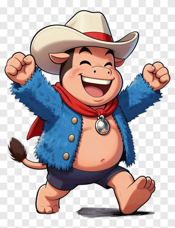 Happy Cowboy Pig Character PNG