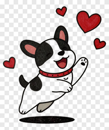 Cartoon Dog Jumping With Hearts PNG