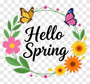 Hello Spring With Butterflies And Flowers PNG