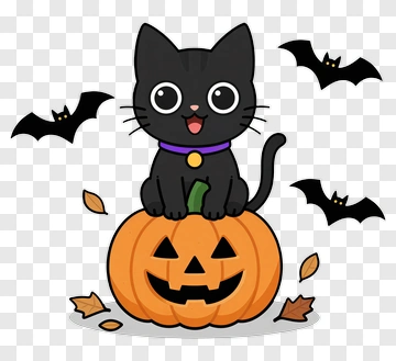 Black Cat On Jack-o-Lantern PNG
