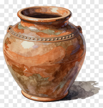 Vintage Ceramic Jar With Metal Rim PNG