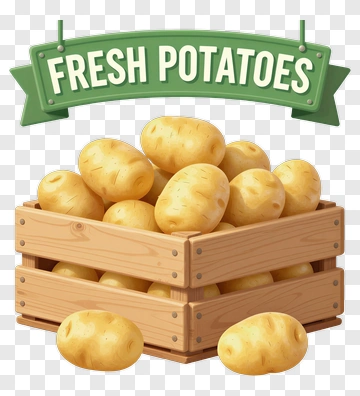 Fresh Potatoes In Wooden Crate PNG