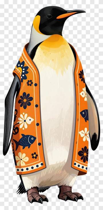 Penguin In Floral Orange Garment PNG