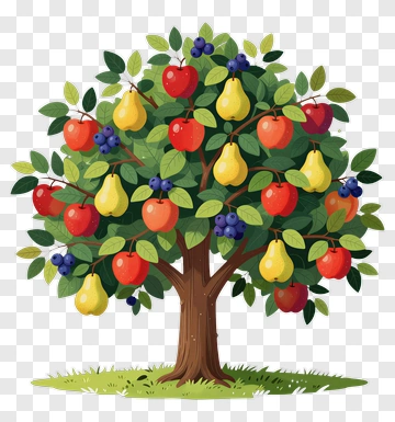 Fruit Tree With Apples Pears And Blueberries PNG