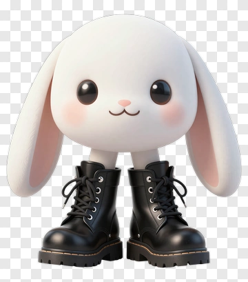 Cute White Rabbit In Black Boots PNG