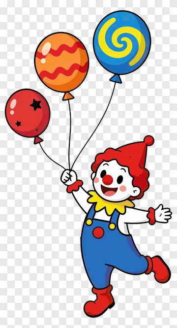 Clown Holding Colorful Balloons PNG