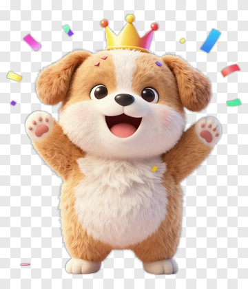 Joyful Puppy With Crown And Confetti PNG