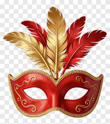 Red And Gold Mask With Feathers PNG