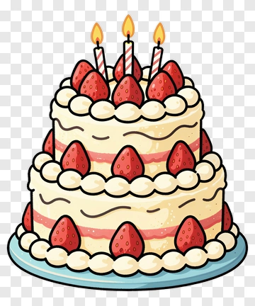 Birthday Cake With Strawberries And Candles PNG