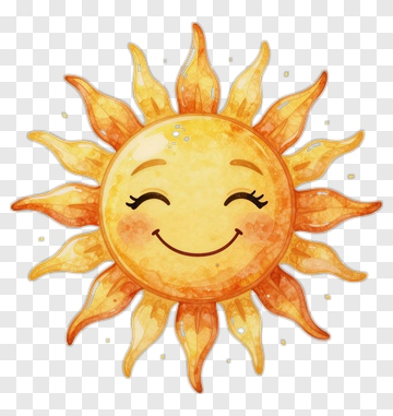 Watercolor Sun With Happy Face PNG