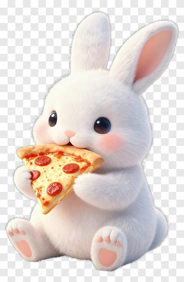 White Bunny Eating Pizza PNG