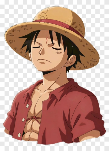 Monkey D Luffy With Straw Hat And Red Shirt PNG