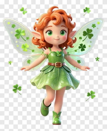 Leprechaun Fairy With Clover Wings PNG