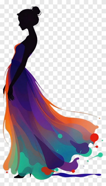 Woman In Colorful Dress Silhouette PNG