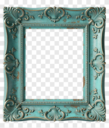 Ornate Picture Frame In Cyan And Gold PNG