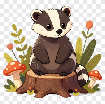 Cute Badger On Tree Stump PNG