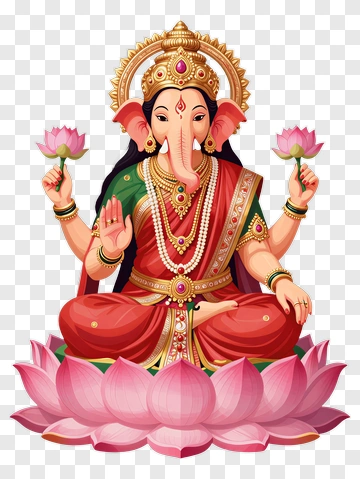 Ganesha With Lotus Flowers PNG
