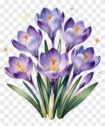 Purple Crocus Bouquet With Golden Stars PNG