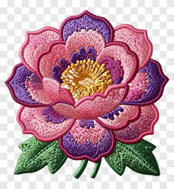 Embroidered Peony Flower Patch PNG