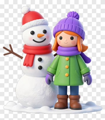 Child And Snowman Together PNG
