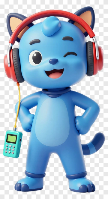 Blue Cat With Headphones PNG